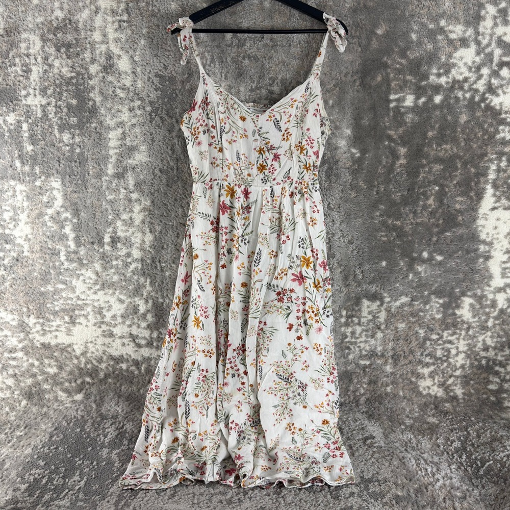 Tabitha Webb Size L‎ Floral Smocked Tie Strap Midi Dress White Sleeveless Womens